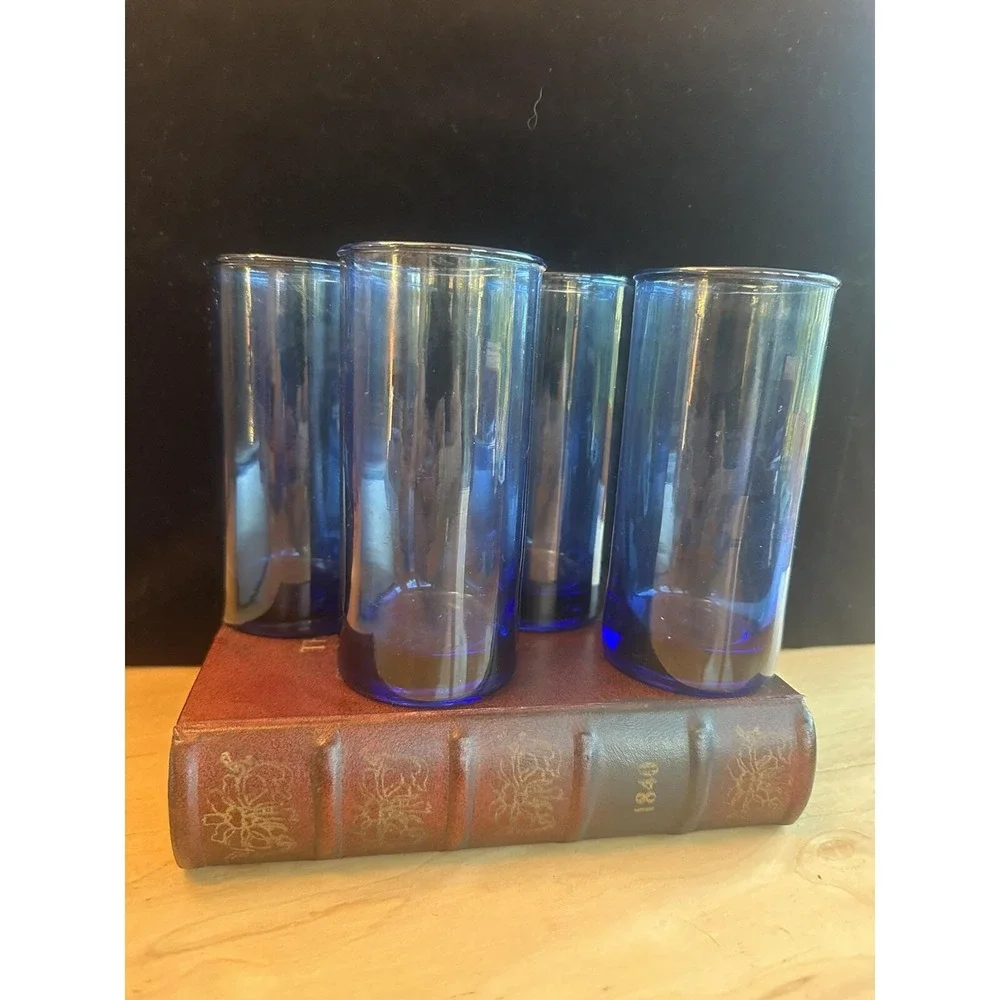 4 VTG Libbey Deep COBALT BLUE Round Bottom 5-3/4